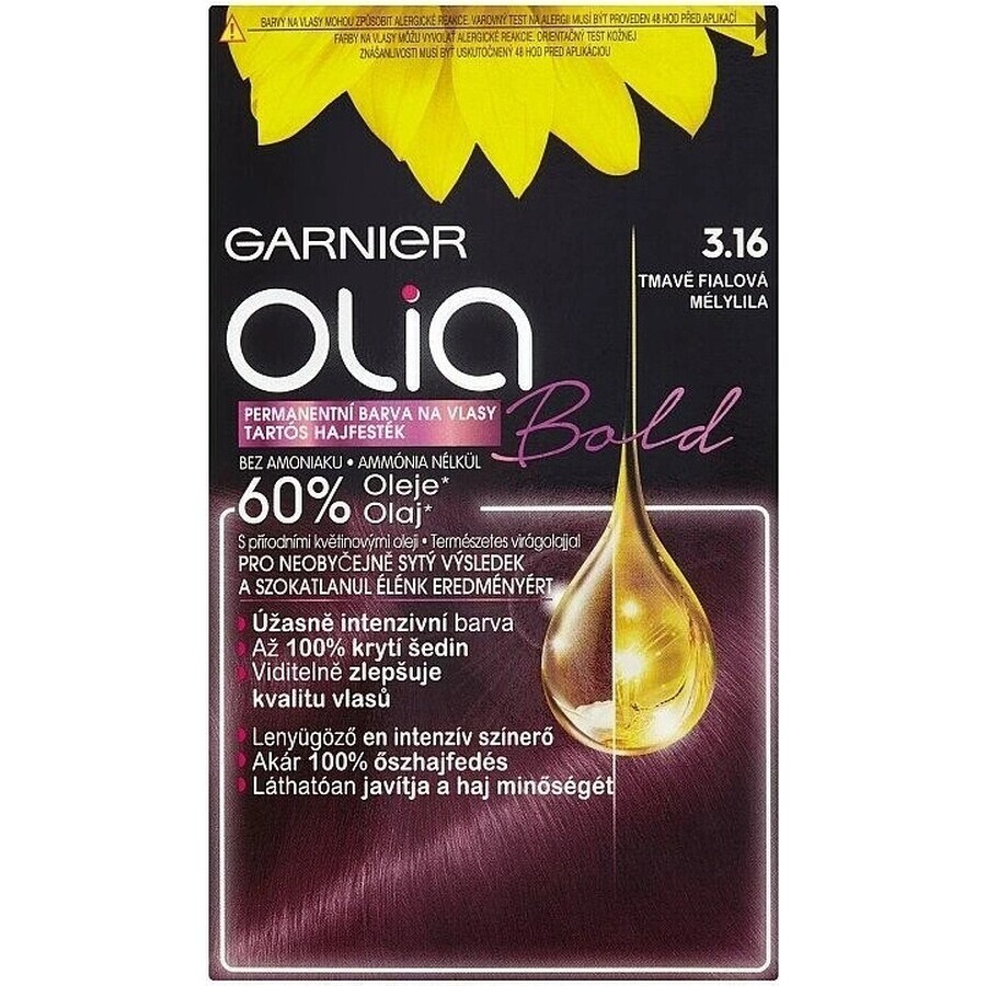 Garnier Olia permanent culoarea parului 3.16 Dark Purple 1×1 set, permanent culoarea parului