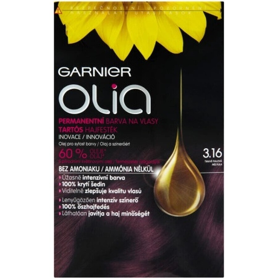 Garnier Olia permanent culoarea parului 3.16 Dark Purple 1×1 set, permanent culoarea parului