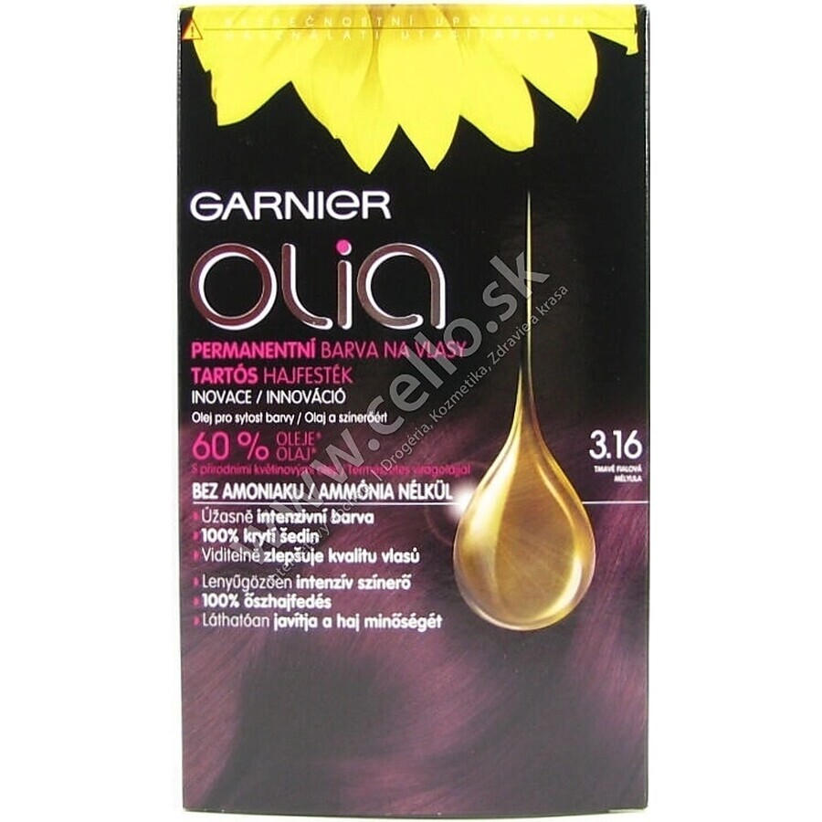 Garnier Olia permanent culoarea parului 3.16 Dark Purple 1×1 set, permanent culoarea parului