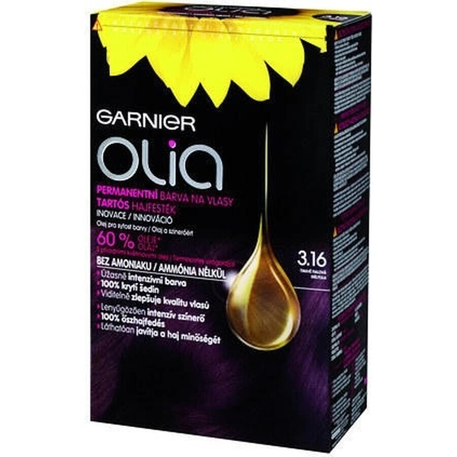 Garnier Olia permanent culoarea parului 3.16 Dark Purple 1×1 set, permanent culoarea parului