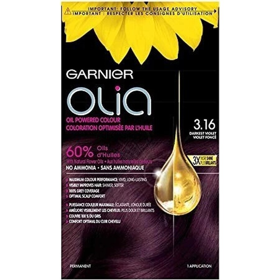 Garnier Olia permanent culoarea parului 3.16 Dark Purple 1×1 set, permanent culoarea parului