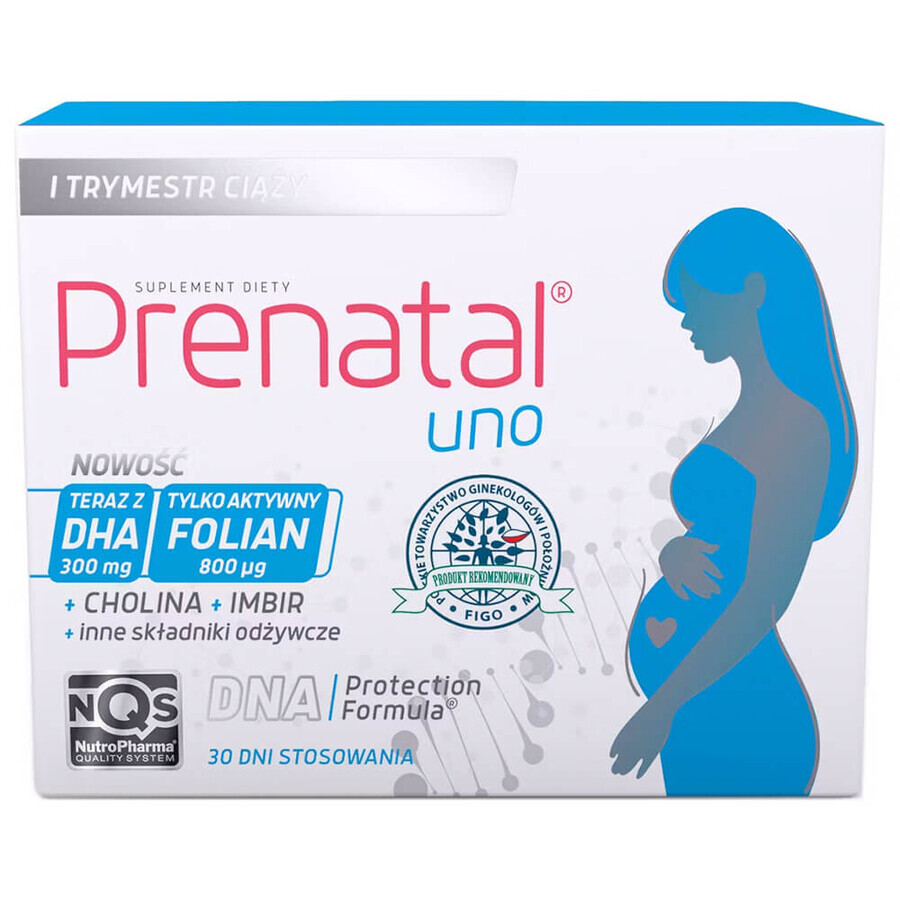 Prenatal Uno Set, 30 capsules + 30 capsules + Prenatal DHA, 30 capsules + gratis flesje