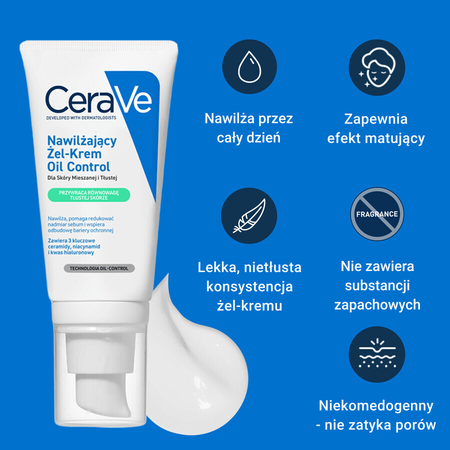 CeraVe Oil Control, hydraterende gel-crème, gemengde en vette huid, 52 ml