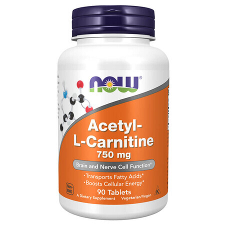 Now Foods Acetyl L-Carnitine, Acetyl-L-Carnitine 750 mg, 90 comprimés végétariens