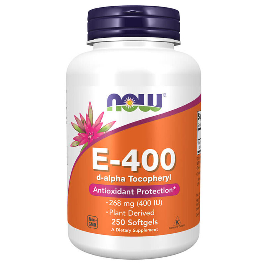 Now Foods E-400, vitamine E, 250 capsules de gel