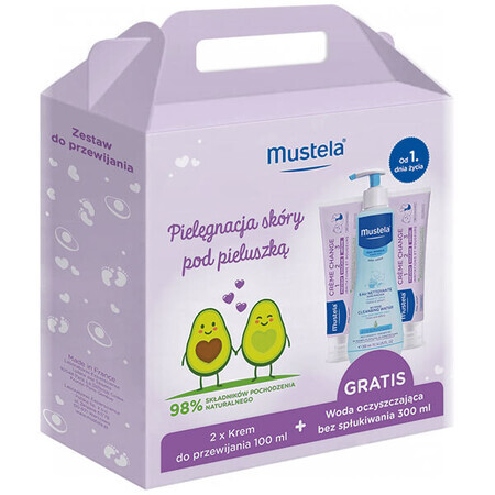 Mustela set de cambio, crema, 2 x 100 ml + agua limpiadora, 300 ml, desde el primer día de vida