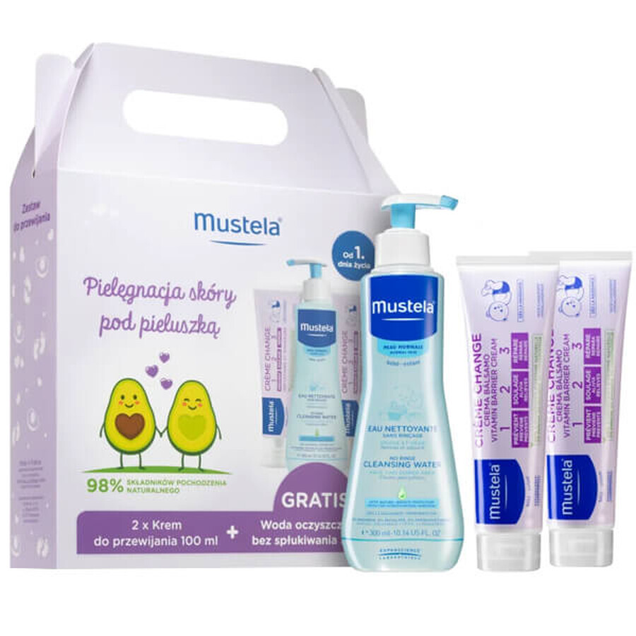 Mustela set de cambio, crema, 2 x 100 ml + agua limpiadora, 300 ml, desde el primer día de vida