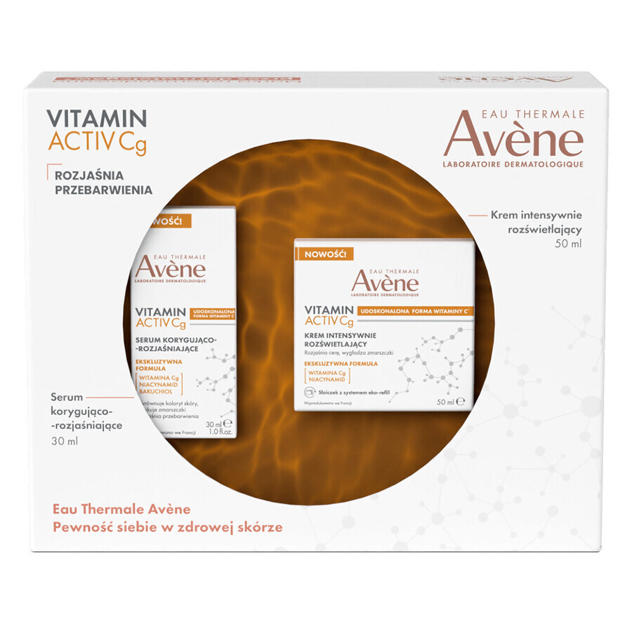 Avene Vitamin Cg Îngrijire inovatoare de întinerire pentru iluminarea hiperpigmentării, ser corector și iluminator, 30 ml + cremă intensivă de iluminare, 50 ml