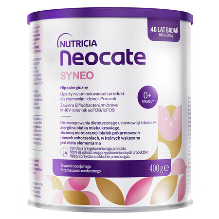 Neocate Syneo, per neonati e bambini con allergia alle proteine del latte vaccino e intolleranza complessa, dalla nascita, polvere, 400 g