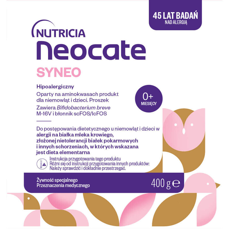 Neocate Syneo, per neonati e bambini con allergia alle proteine del latte vaccino e intolleranza complessa, dalla nascita, polvere, 400 g