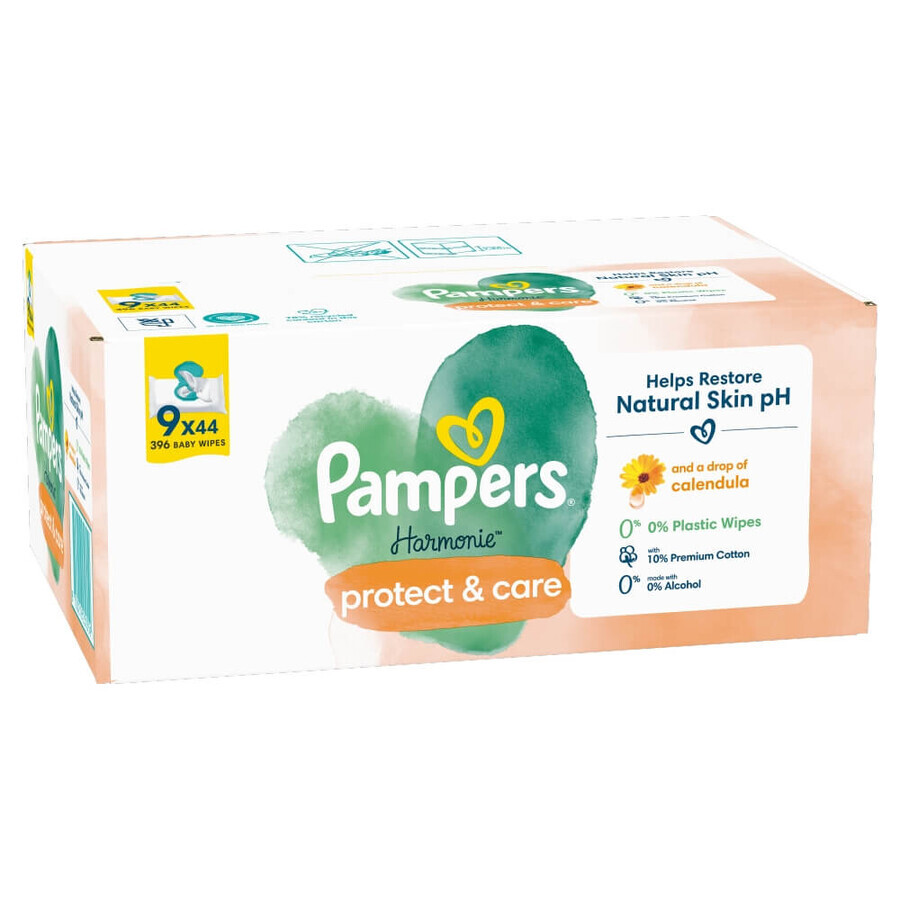 Pampers Harmonie Protect & Care, vochtige doekjes, 9 x 44 stuks