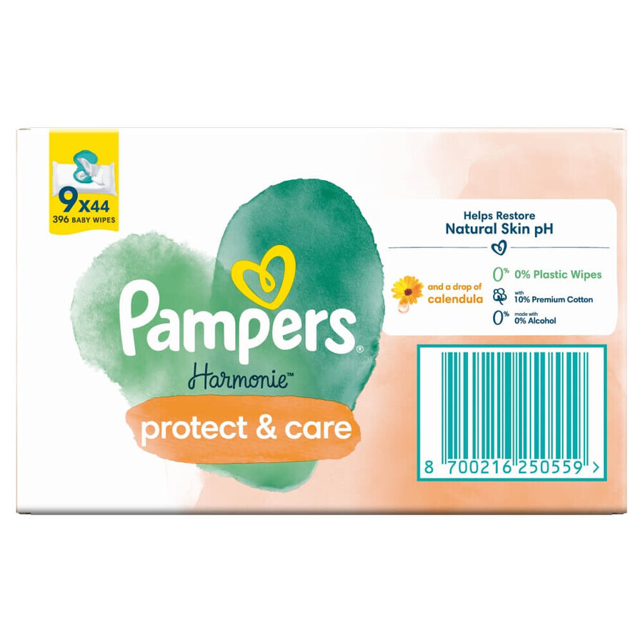 Pampers Harmonie Protect & Care, vochtige doekjes, 9 x 44 stuks