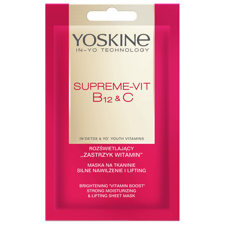 Yoskine Supreme-Vit B12 + C, masque en tissu, puissant hydratant et liftant, 1 pc