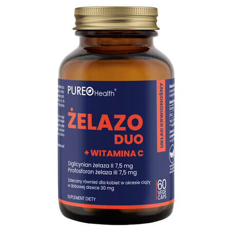 Pureo Health Duo ijzer + vitamine C, 60 capsules