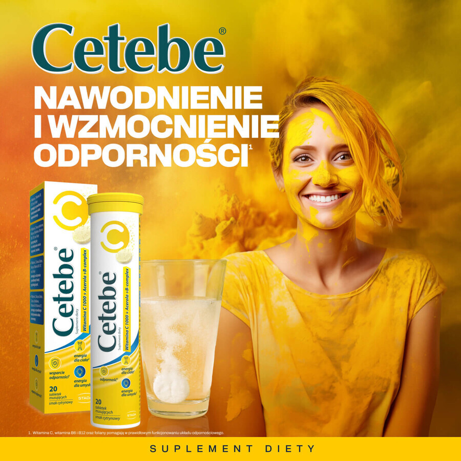 Cetebe Vitamine C 1000 + Acerola + B-complex, citroensmaak, 20 bruistabletten