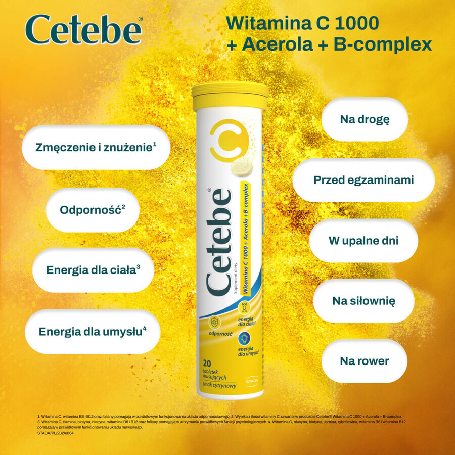 Cetebe Vitamine C 1000 + Acerola + B-complex, citroensmaak, 20 bruistabletten