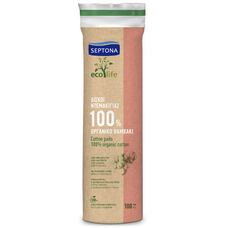 Septona Ecolife, tampoane cosmetice rotunde, 100% bumbac, 100 bucăți