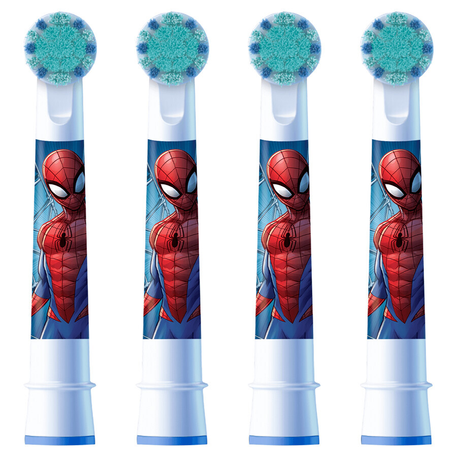 Oral-B Pro Kids, spazzolino elettrico con punte, Spiderman, oltre 3 anni, ultra morbido, 4 pezzi