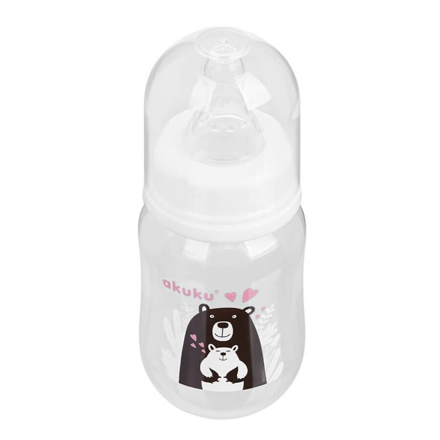 AKUKU, biberon a fori stretti con tettarella rotonda in silicone a flusso lento, Teddy Bear, A0004, dalla nascita, 125 ml