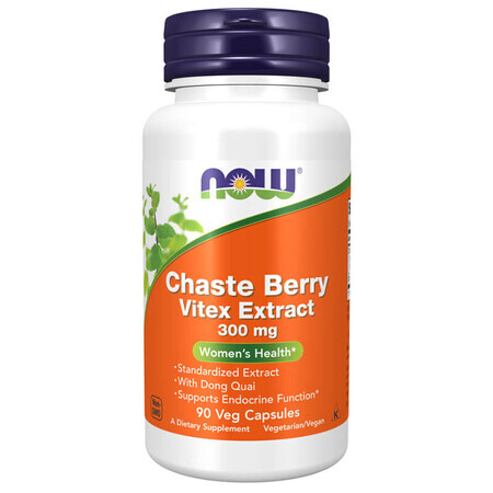 Now Foods Kuisbes Vitex Extract 300 mg, smetteloze bes, 90 veganistische capsules