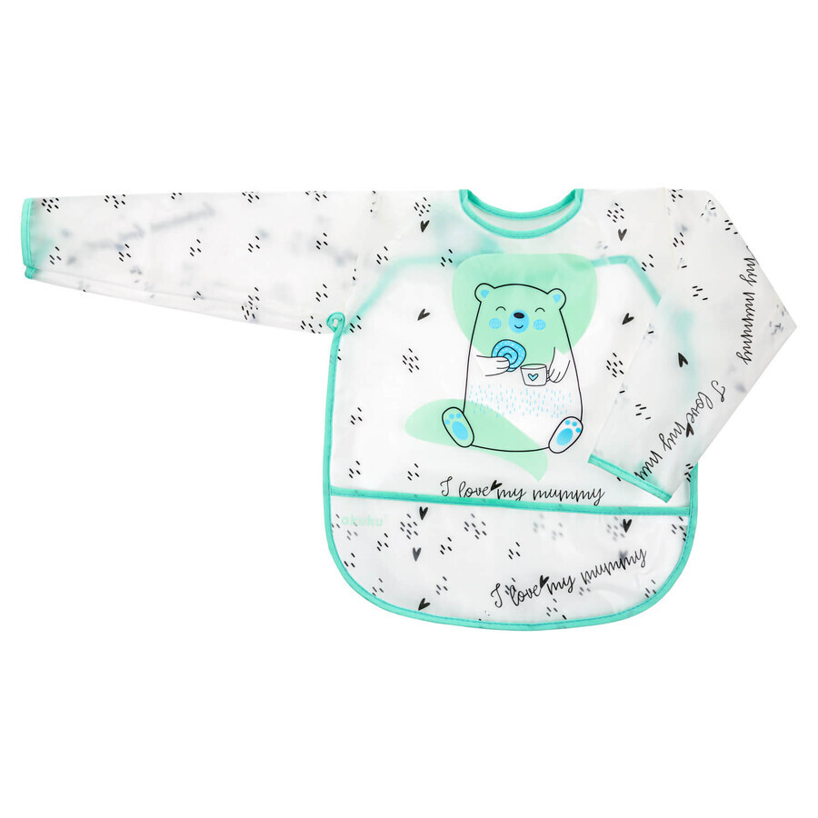 AKUKU, bib with sleeves, teddy bear, A0518, from 12 months, 1 pc