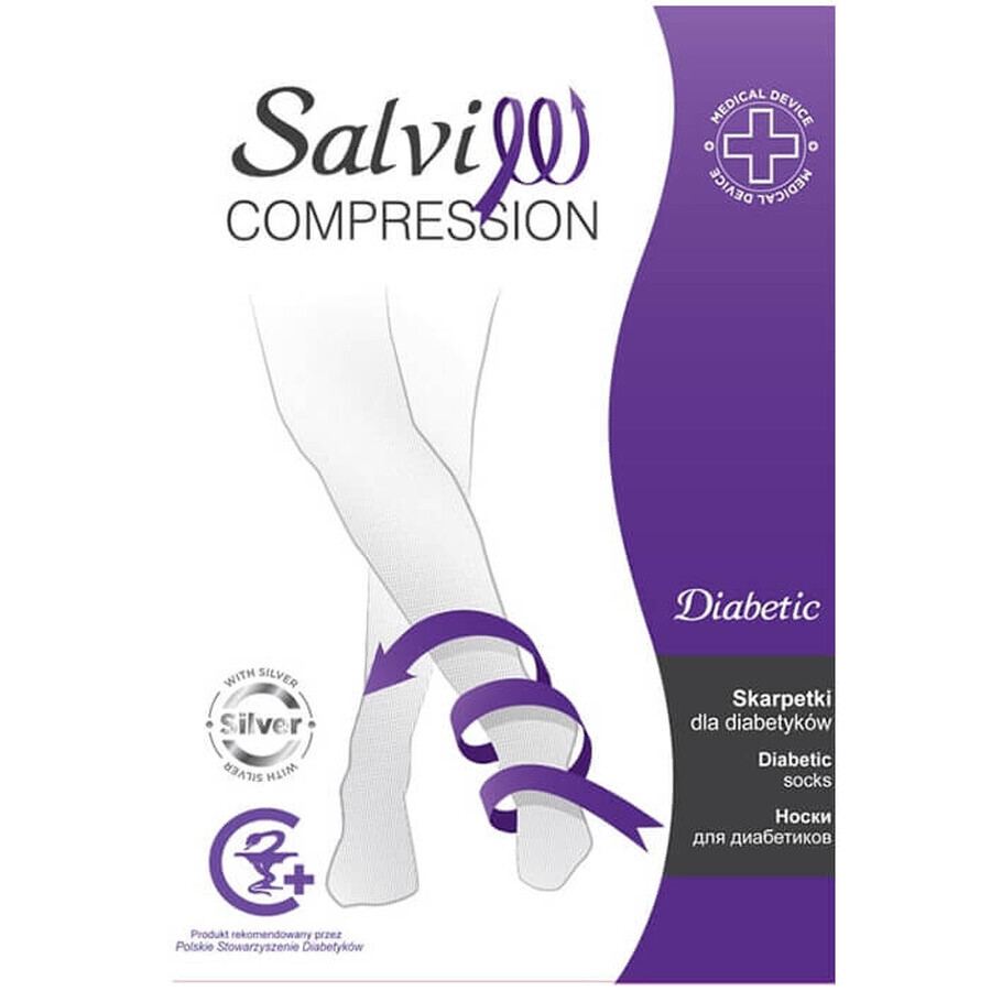 Salvi Compression Diabetic, diabetessokken, zilver, maat XL, zwart