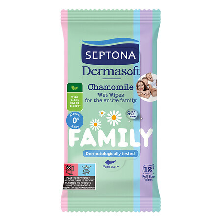 Septona Dermasoft, wet wipes, chamomile, 12 pieces