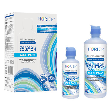 Horien Ultra Comfort multifunctionele oplossing, contactlensvloeistof, maxiverpakking, 360 ml + 100 ml