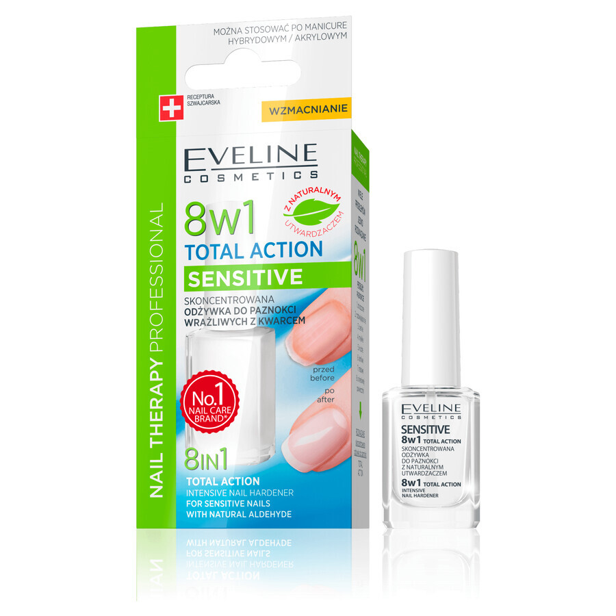 Eveline Cosmetics Nail Therapy Total Action Sensitive 8in1, conditioner voor broze en breekbare nagels, 12 ml