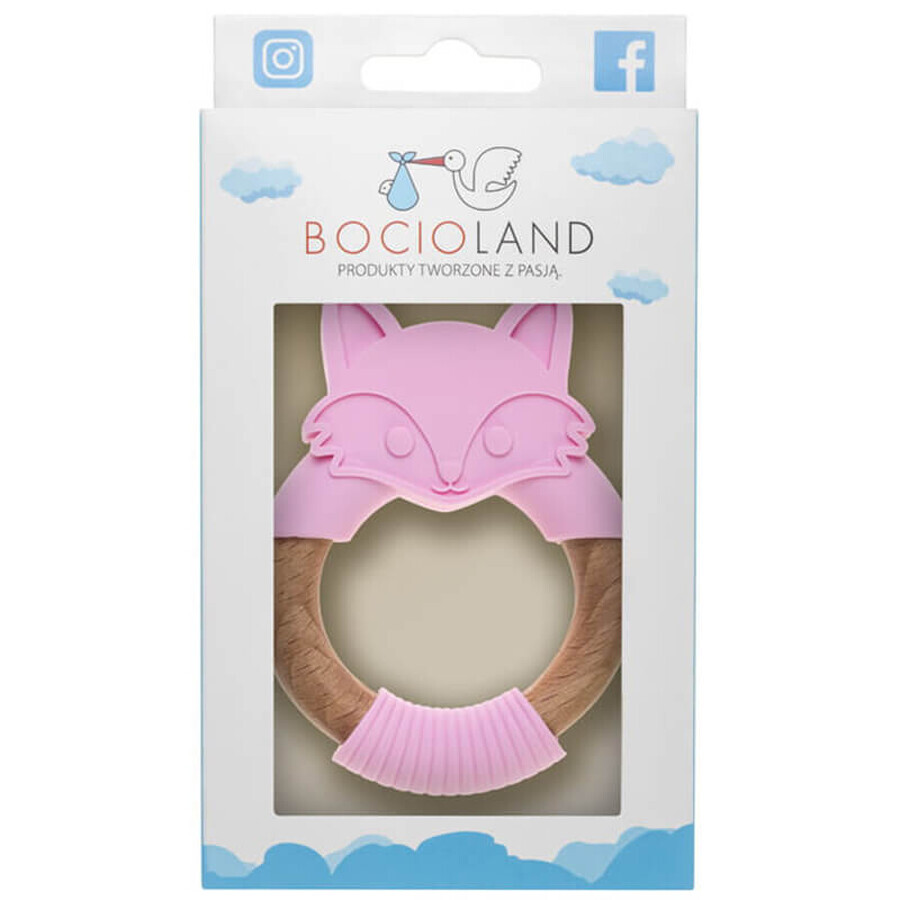 Bocioland, sucette en bois et silicone, renard rose, dès la naissance, 1 pc