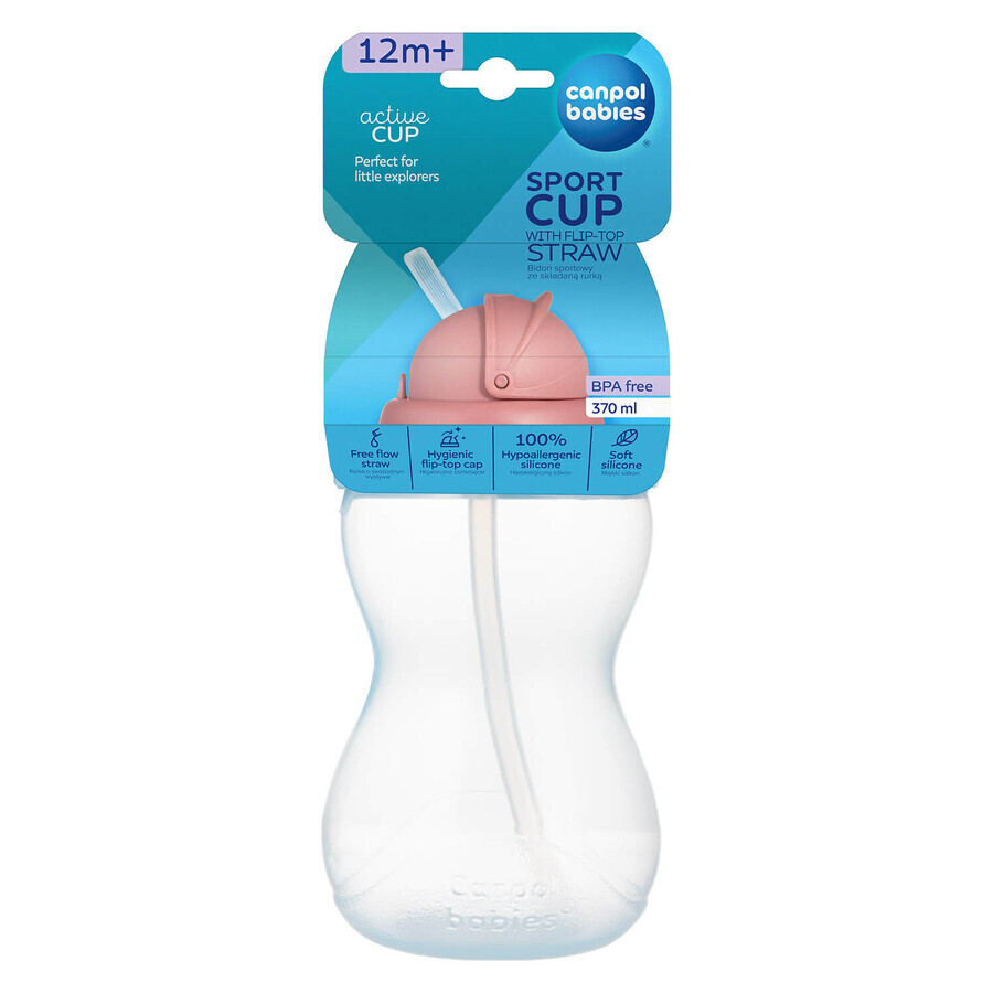 Canpol Babies, biberon cu tub de silicon pliabil, albastru, de la 12 luni, 370 ml