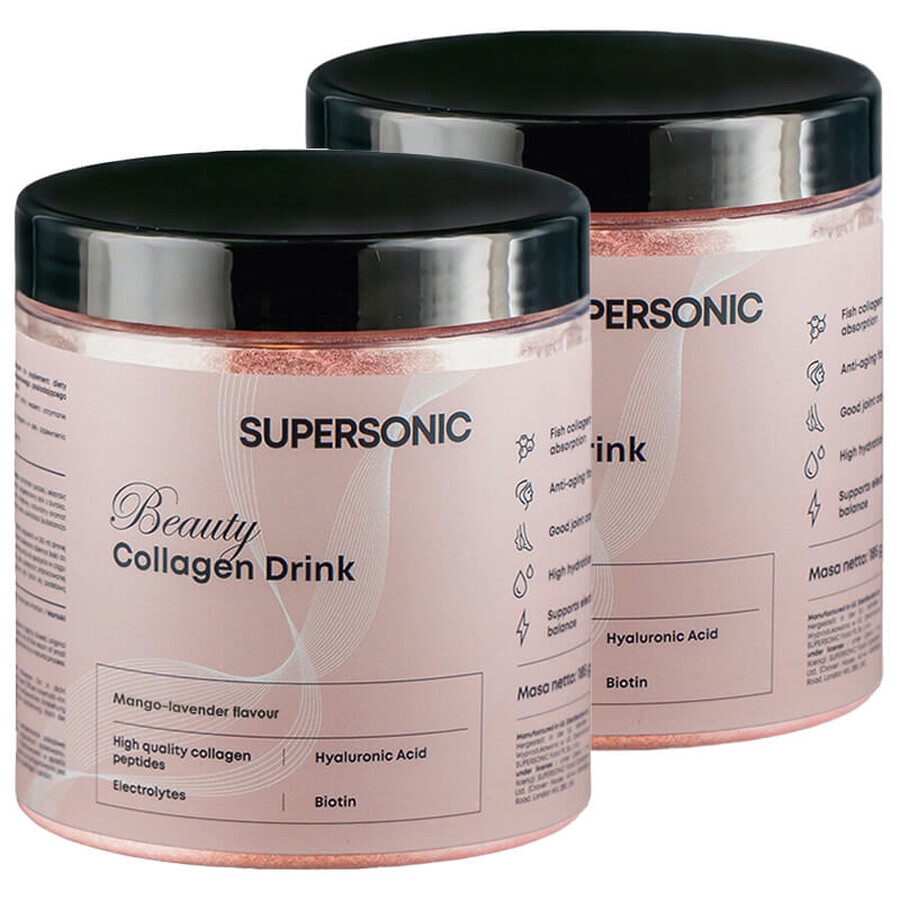 Set Supersonic Beauty Collagen Drink, aromă de mango, 2 x 185 g