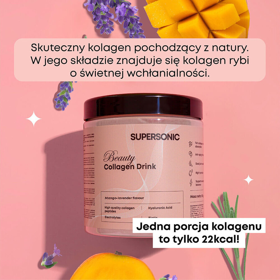 Set Supersonic Beauty Collagen Drink, aromă de mango, 2 x 185 g