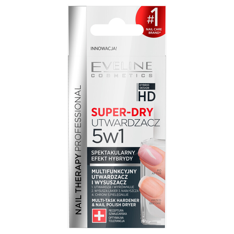 Eveline Cosmetics Nail Therapy Super-dry 5in1, multifunctionele verharder en droger, 12 ml