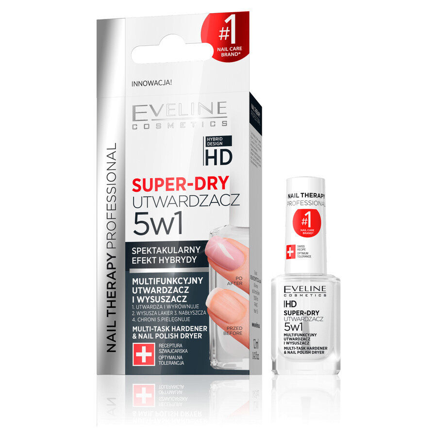 Eveline Cosmetics Nail Therapy Super-dry 5in1, multifunctionele verharder en droger, 12 ml