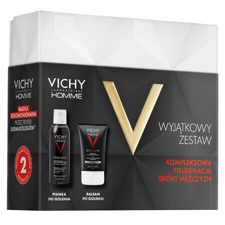 Vichy Homme Sensi scheerset, zacht anti-irriterend scheerschuim, 200 ml + verzachtende aftershavebalsem voor de gevoelige huid, 50 ml