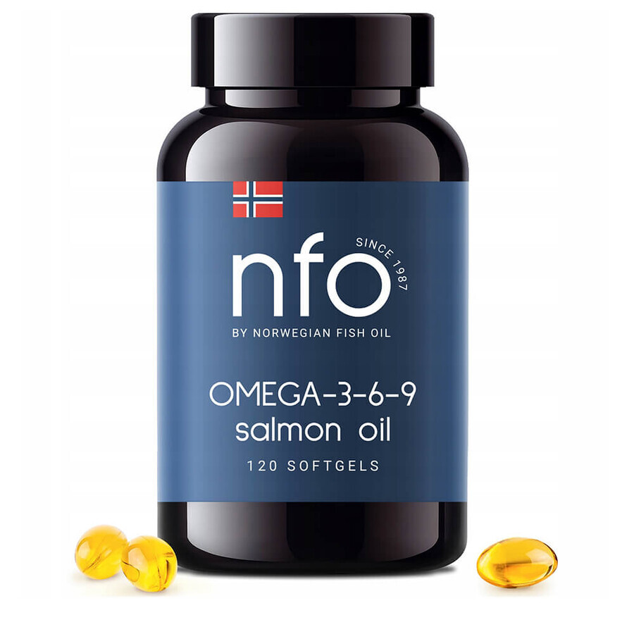 NFO Omega-3-6-9 Olio di salmone, 120 capsule morbide