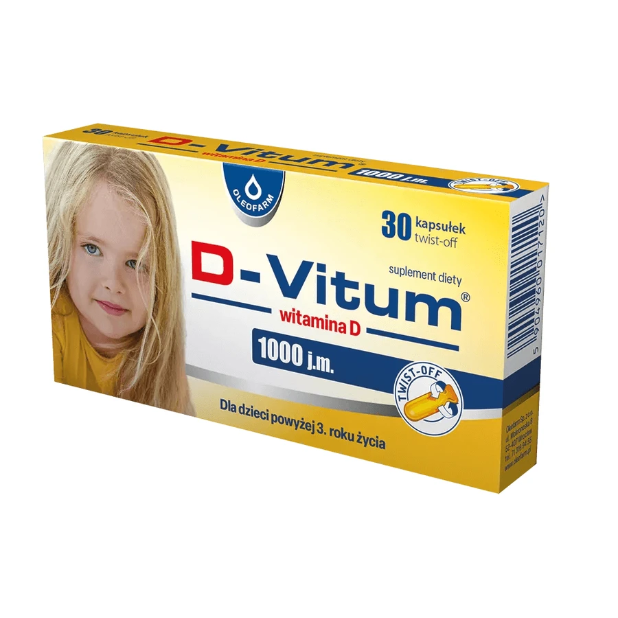 D-Vitum 1000 IU, vitamin D for children from 1 year, 30 twist-off capsules