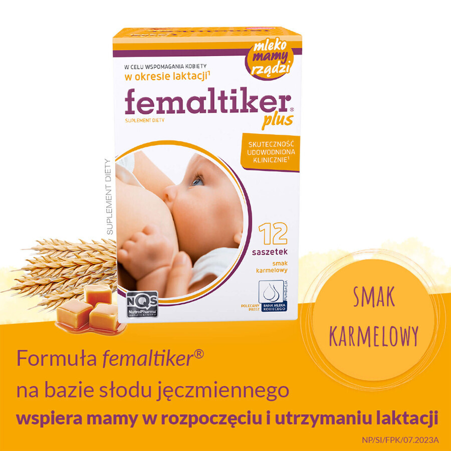 Femaltiker Plus verpakking, karamelsmaak, 2 x 12 sachets