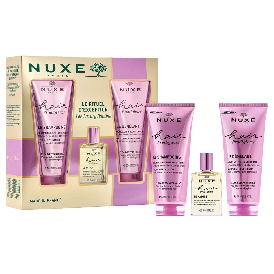 Nuxe Hair Prodigieux set, voedend masker, 30 ml + glansshampoo, 200 ml + glansconditioner, 200 ml