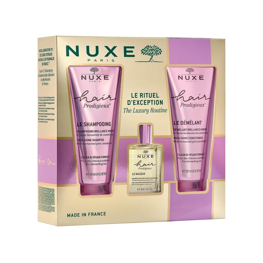 Nuxe Hair Prodigieux set, voedend masker, 30 ml + glansshampoo, 200 ml + glansconditioner, 200 ml