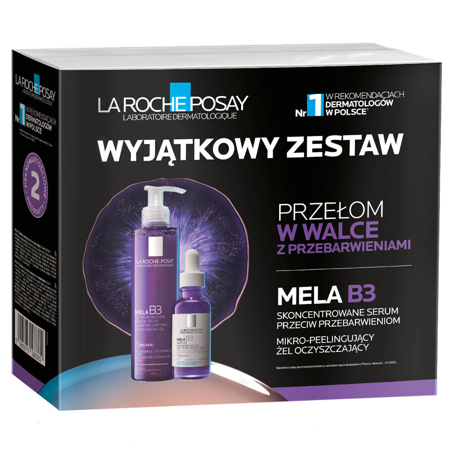 Kit La Roche-Posay Mela B3, micropeeling gezichtsgel, 200 ml + anti-pigmentatieserum, 30 ml