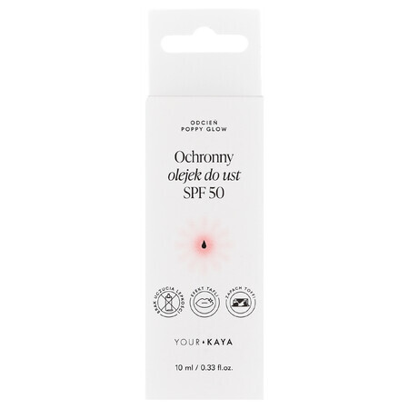 Jouw KAYA, beschermende lipolie, SPF 50, klaproosgloed, 10 ml