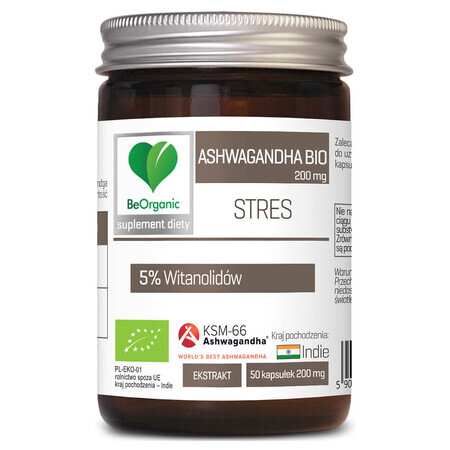 BeOrganic Ashwagandha Bio 200 mg, 5% Vitanolides, 50 capsule