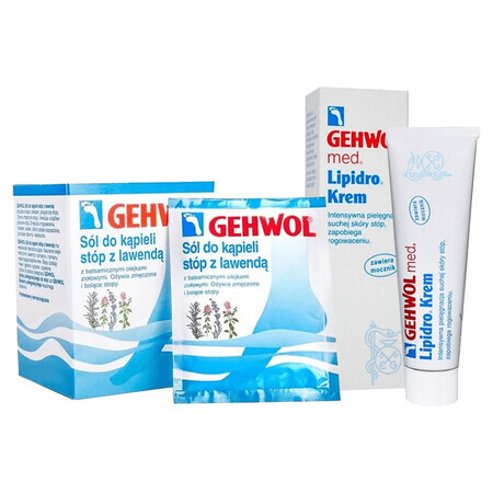 Set Gehwol med Lipidro foot moisturizer 75 ml + foot bath salt with lavender, 20 g x 10 sachets