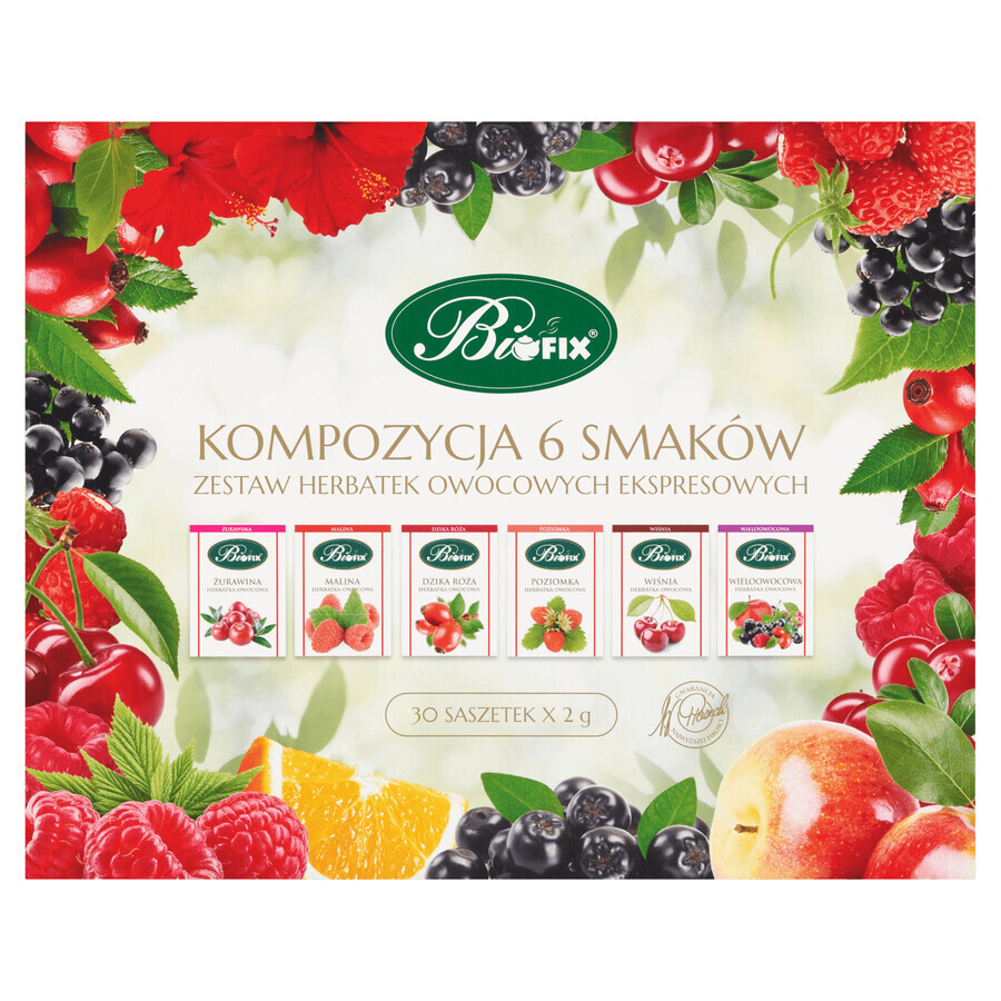 Bi fix Compoziție 6 arome, set ceai de fructe, 2 g x 30 pliculețe