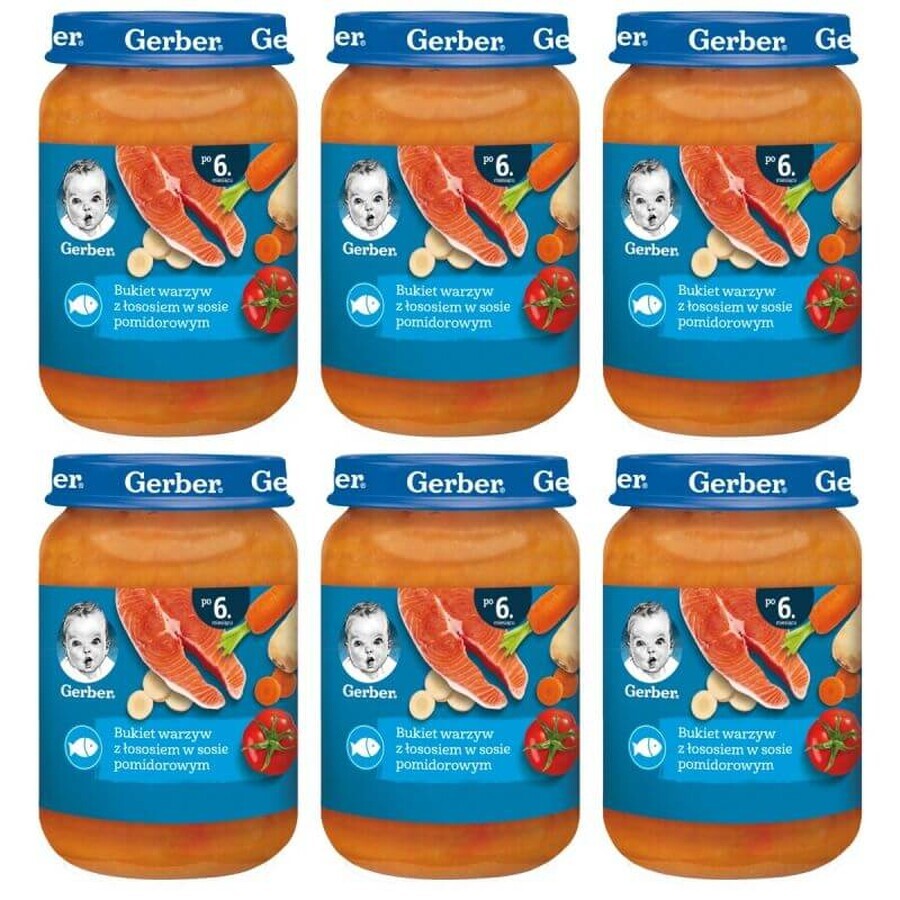 Gerber Lunchpakket, Groentenboeket met Zalm in Tomatensaus, na 6 maanden, 6 x 190 g GEDECORISEERD PAKKET