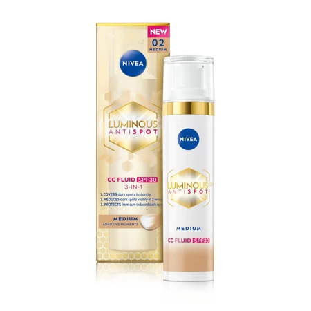 Nivea Luminous Anti Spot 3 en 1 crema CC antipigmentación, media, FPS 30, 40 ml