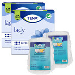 Tena Lady Set, compresas especializadas, Super, 2 x 30 unidades + salvaslips absorbentes ProSkin Pants, tallas M y L, 2 muestras