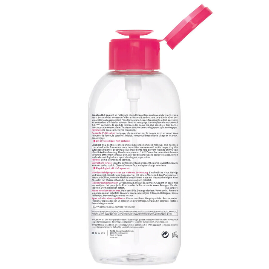 Bioderma Sensibio H2O, micellair water, gevoelige huid, 850 ml